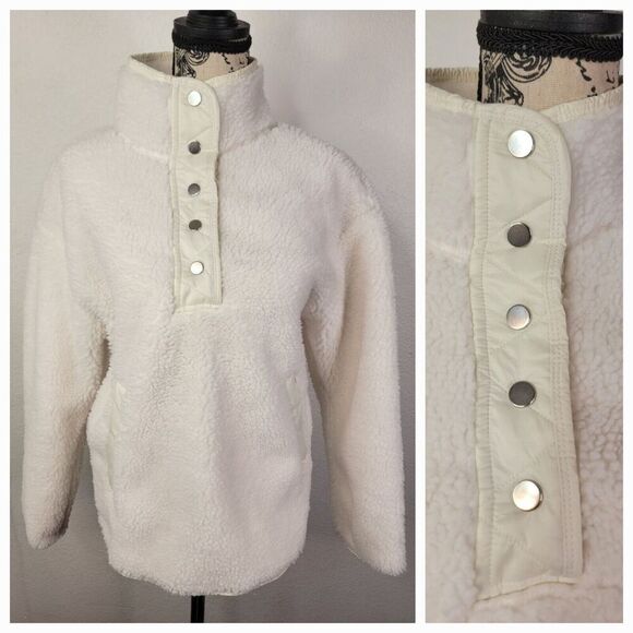 Athleta Tops - Athleta Cozy Sherpa Snap Sweatshirt Womens XS White